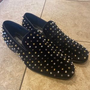 Stacy Adams Slip On Men Size 9 M Dress Shoes Loafers Black Golden Silver Spiked